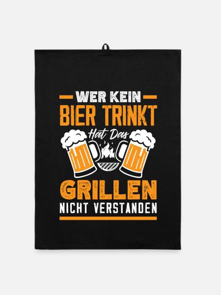Grillmeister Geschenk Fleisch Wurst & Bier - Organic Geschirrtuch - Schwarz - Vorne