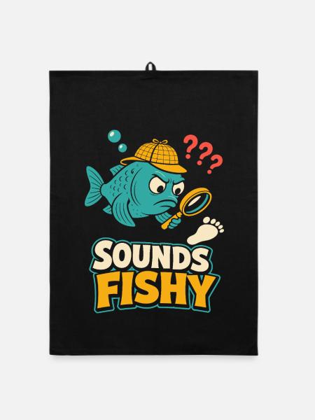 Sounds Fishy Detective Fish - Organic dish towel - black - Front