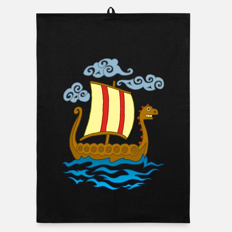 Lustiger Wikinger Drakkar Organic Geschirrtuch