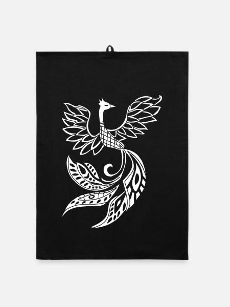 White phoenix bird - Organic dish towel - black - Front