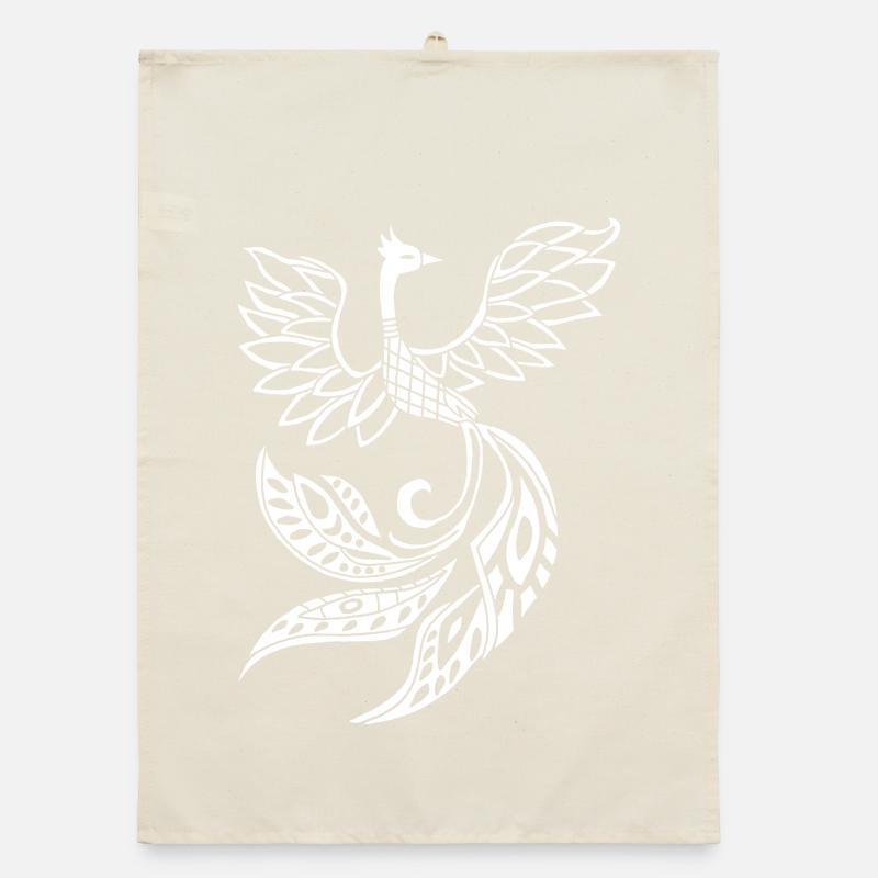 White phoenix bird Organic dish towel