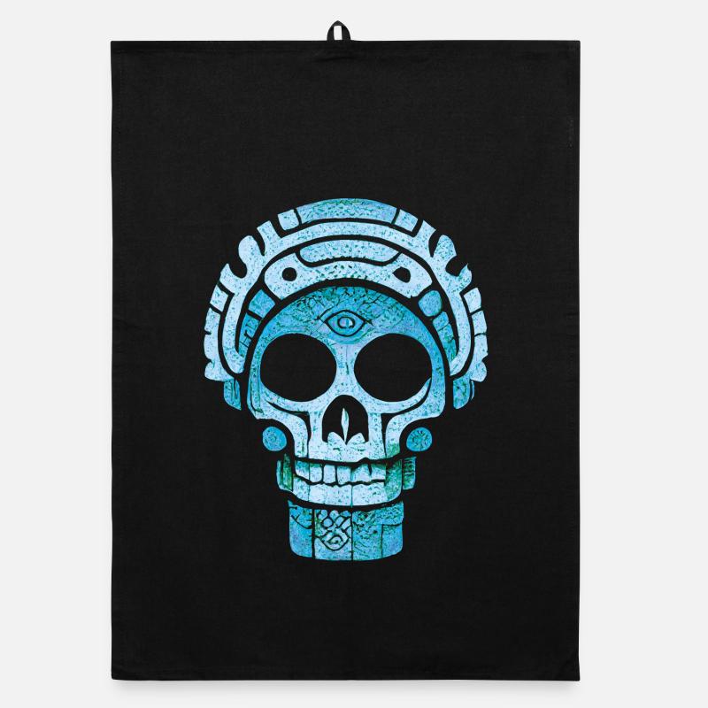 Blue Mayan skull Organic dish towel