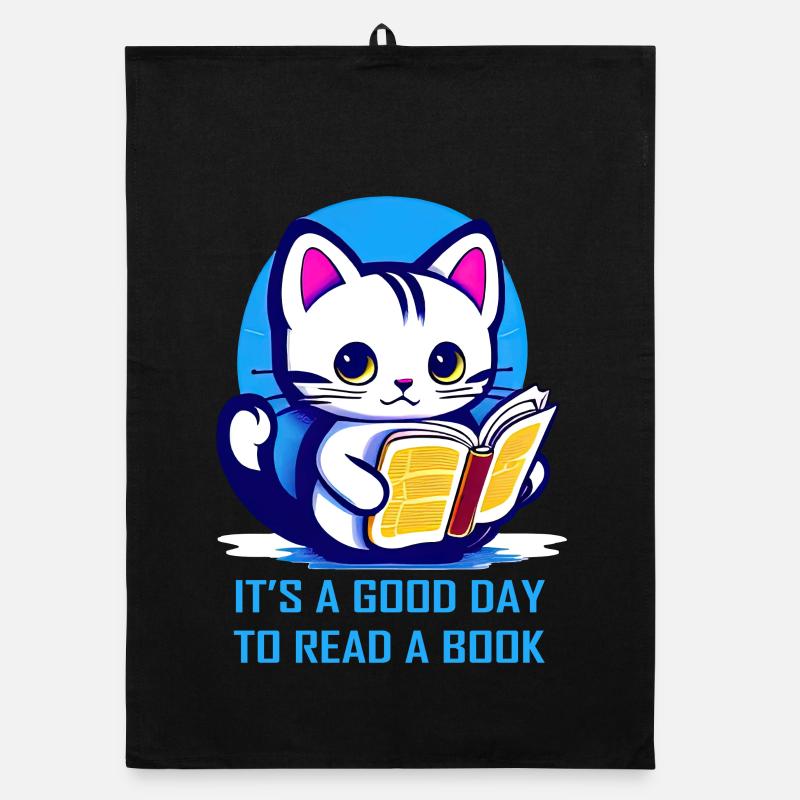 Kitten it's a good day to read a book Organic dish towel