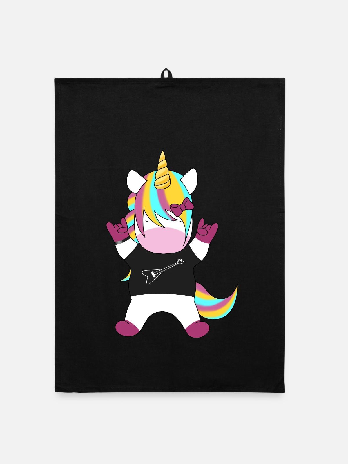 Regenbogen-Einhorn Rocker - Organic Geschirrtuch - Schwarz - Vorne