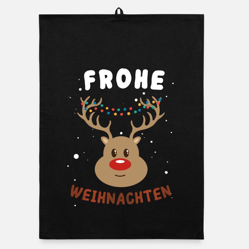 Festlicher Rudolf Rentier Weihnachtspullover - Organic Geschirrtuch - Schwarz