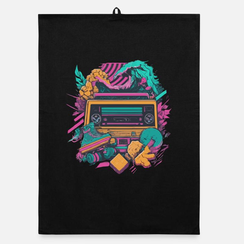 Retro cassette player with a psychedelic nature Organic dish towel