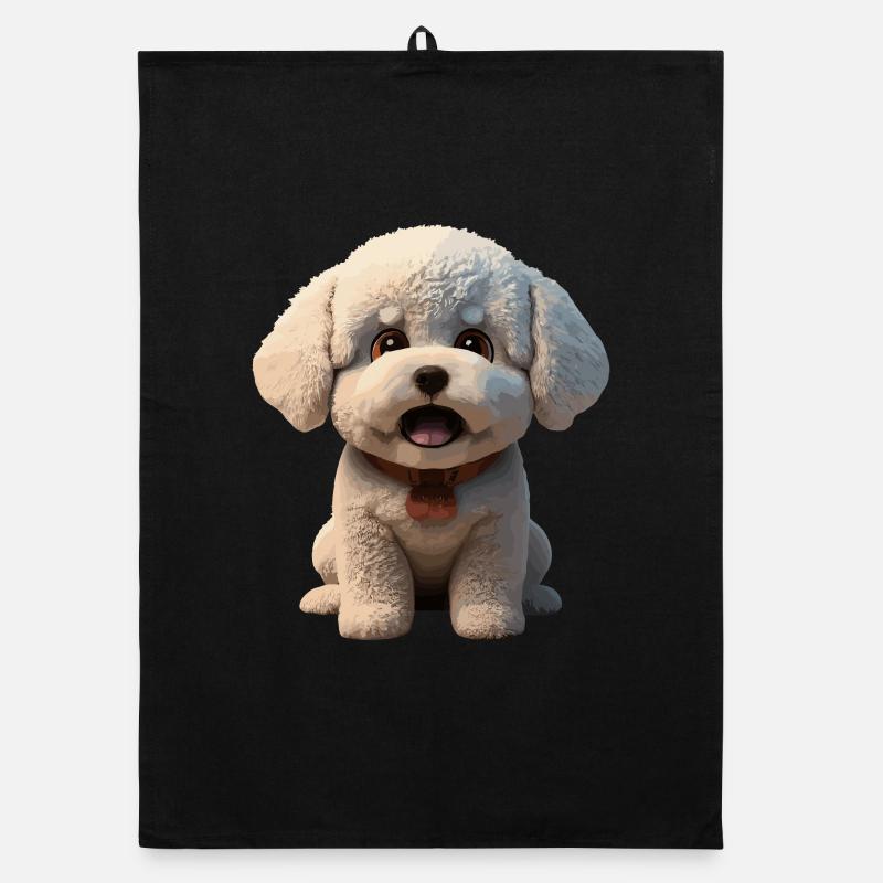 Cute puppy with cheerful look - Organic dish towel - black