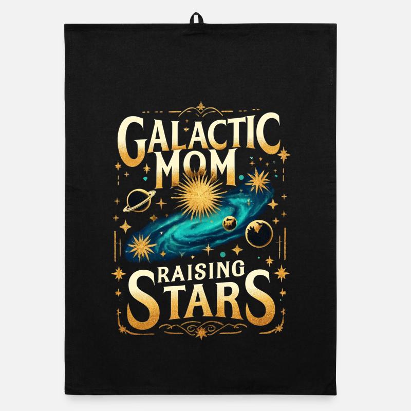 Galactic Mom Raising Stars - Organic dish towel - black