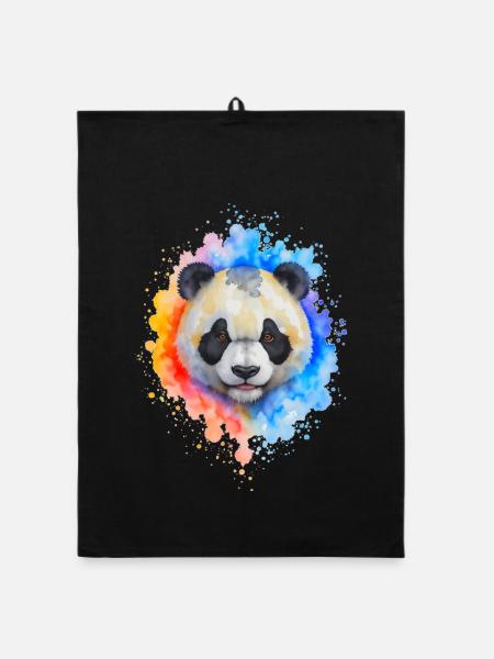 Watercolor Panda Splash - Organic dish towel - black - Front