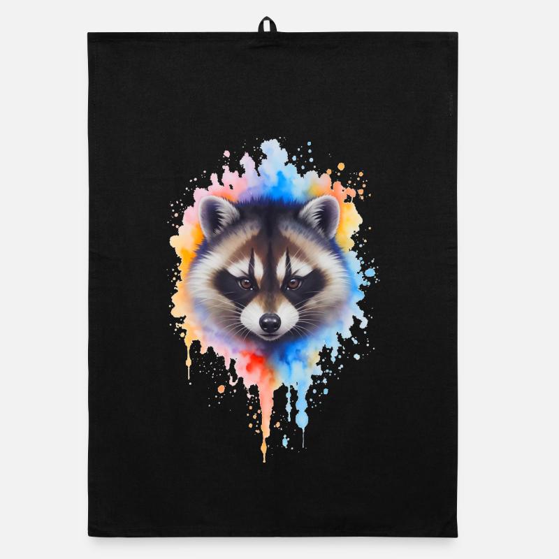 Watercolor Raccoon Color Explosion Organic dish towel