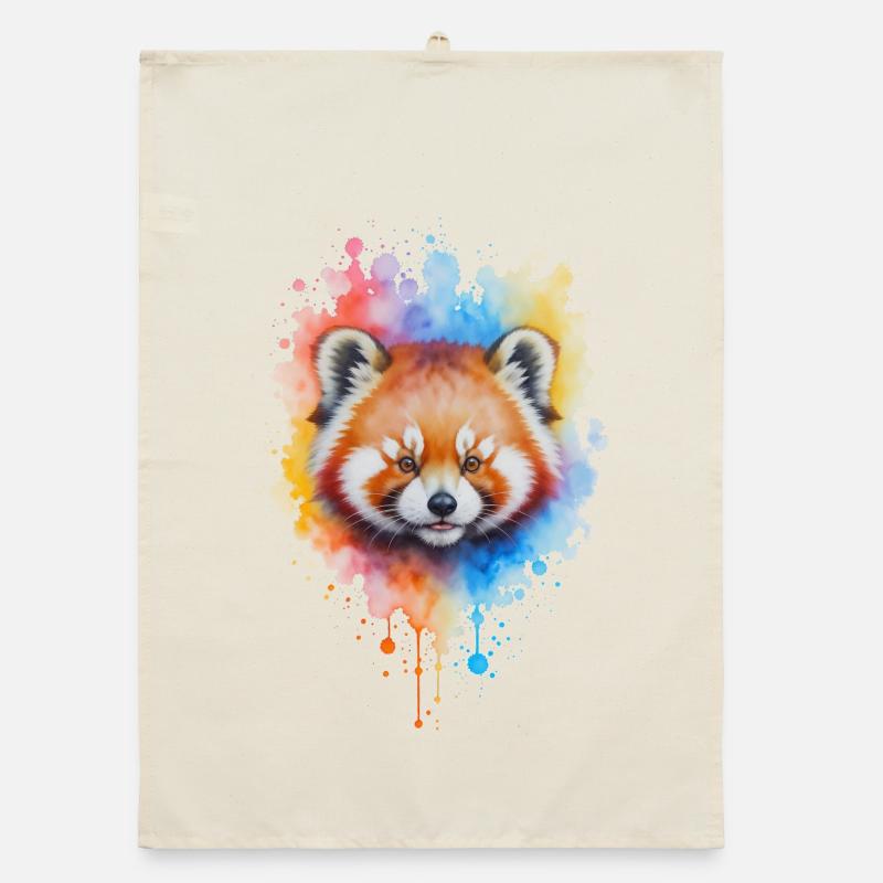 Red Panda Watercolor Splash Organic dish towel