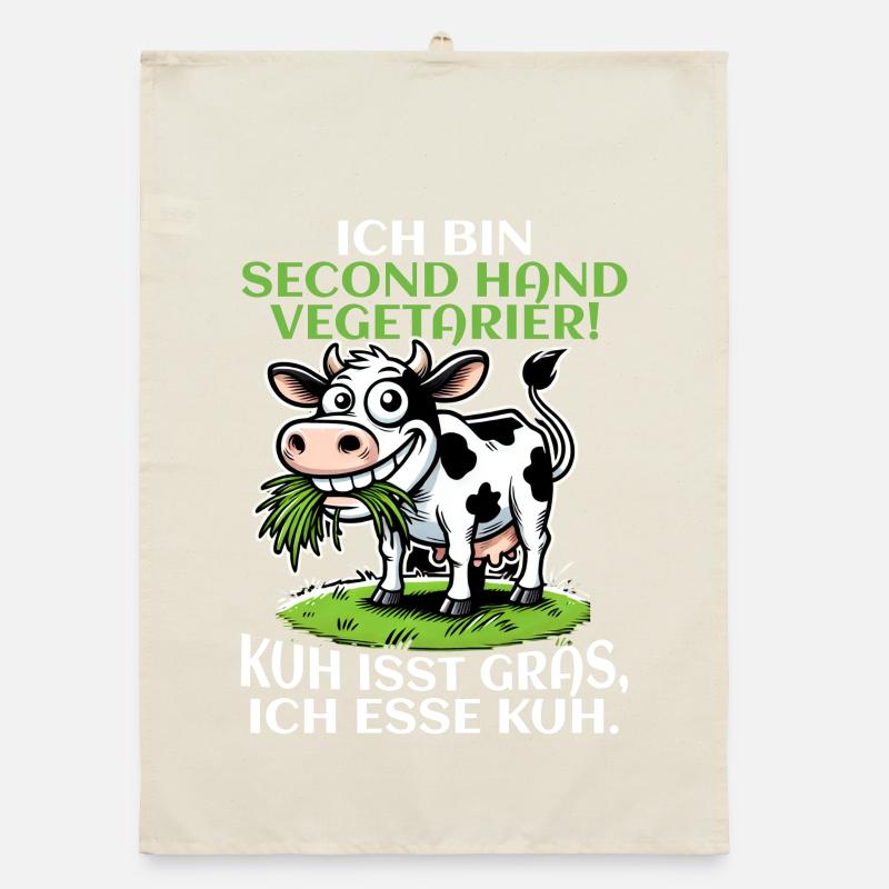Ich bin Second Hand Vegetarier - Kuh Meme Organic Geschirrtuch
