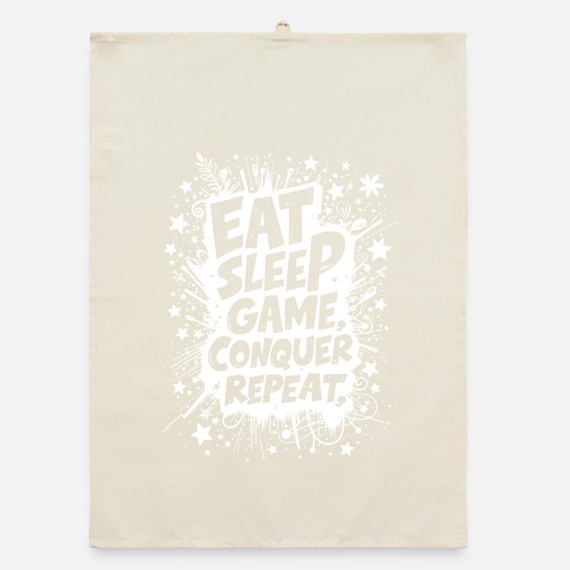 EAT, SLEEP, GAME, CONQUER, REPEAT Organic dish towel