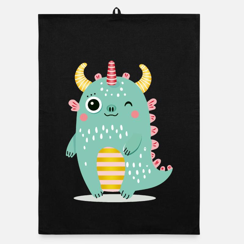 Monstre mignon avec des cornes colorées Torchon bio