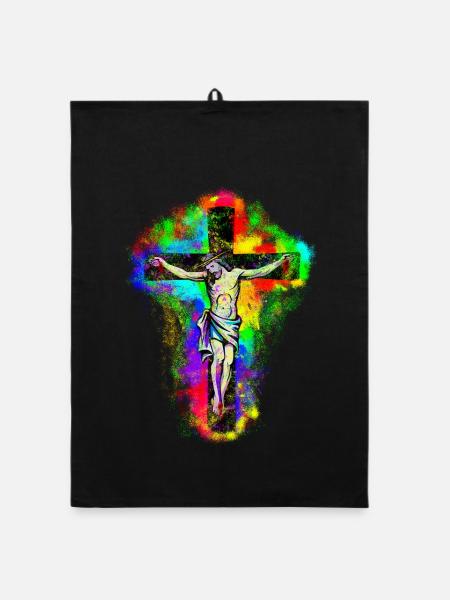 Jesus Christ Cross - Organic dish towel - black - Front