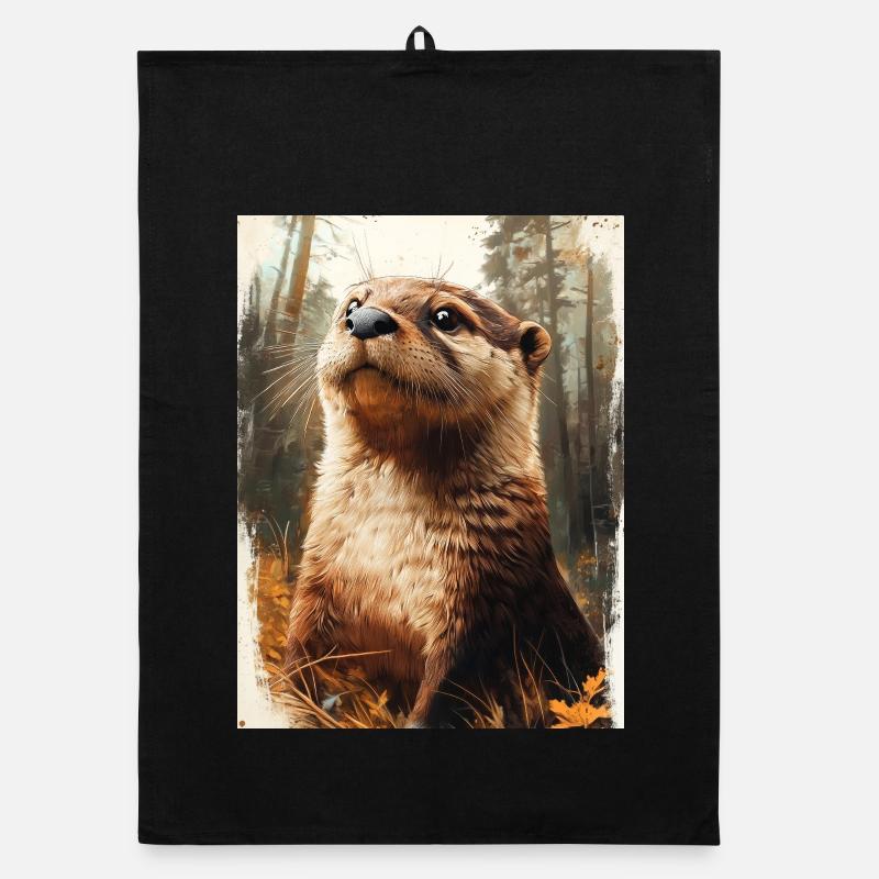 Otter im Wald - Vintage / Retro Organic Geschirrtuch