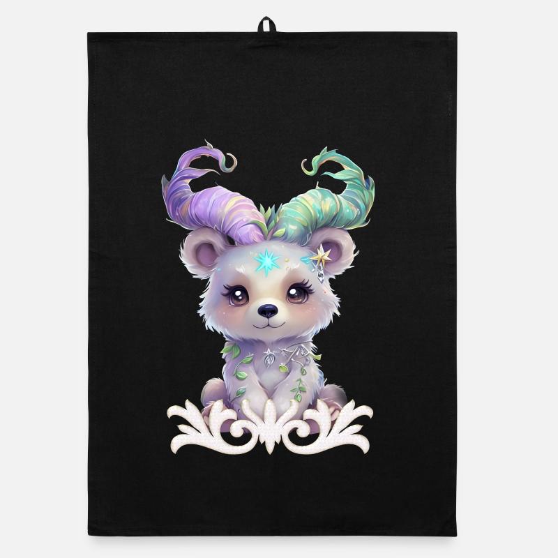 Magical bear cub in pastel glitter. Organic dish towel