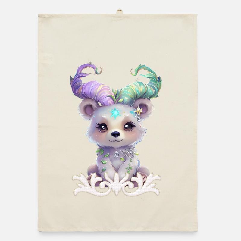 Magical bear cub in pastel glitter. Organic dish towel