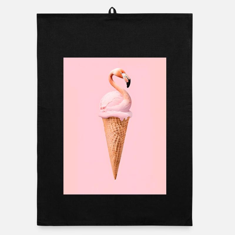 Flamingo-Eis mit Waffeltüte - Organic Geschirrtuch - Schwarz