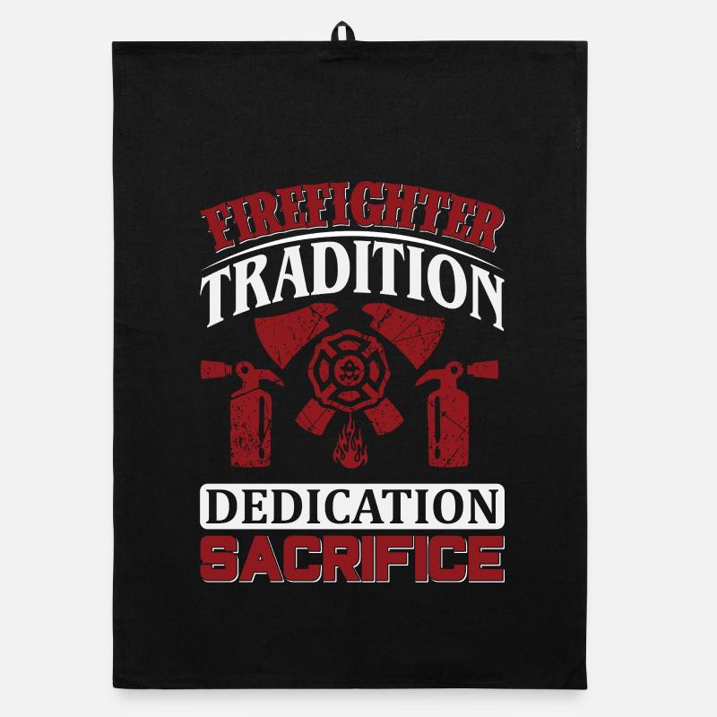 Tradition des pompiers avec casque et extincteur - Torchon bio - noir