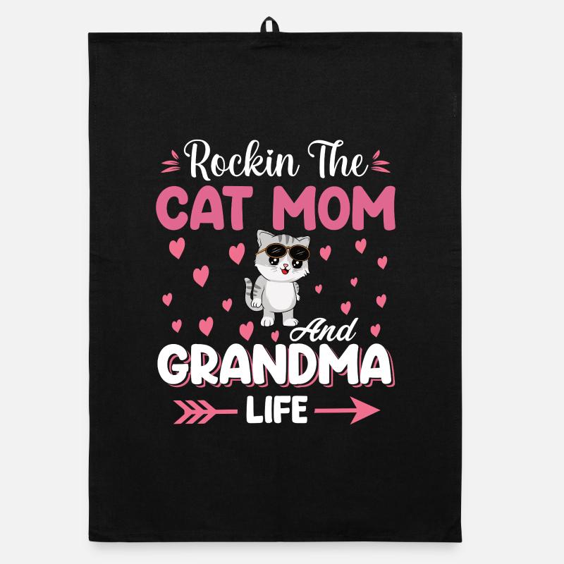 Katzenmama und Oma Spruch Design Organic Geschirrtuch