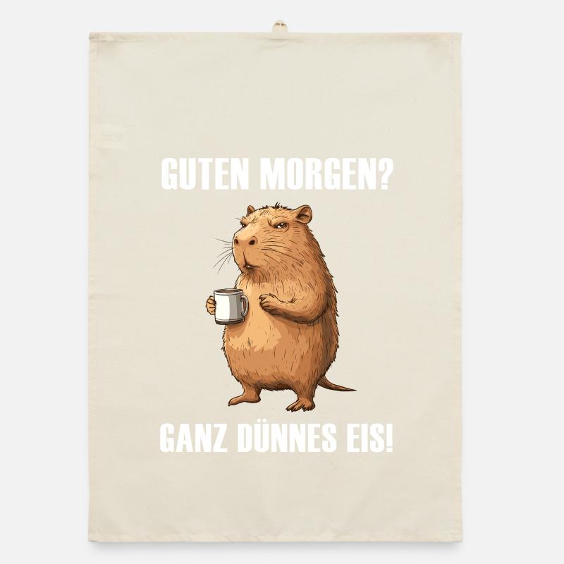 Capybara with Coffee Mug Organic dish towel