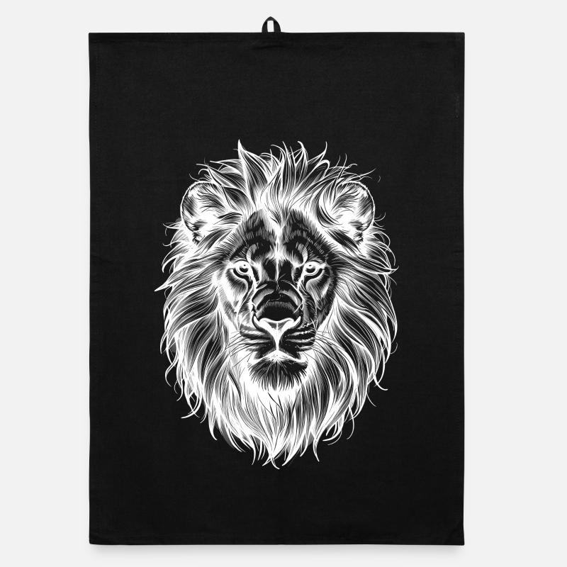 Silhouette Tête De Lion Noir Blanc Torchon bio