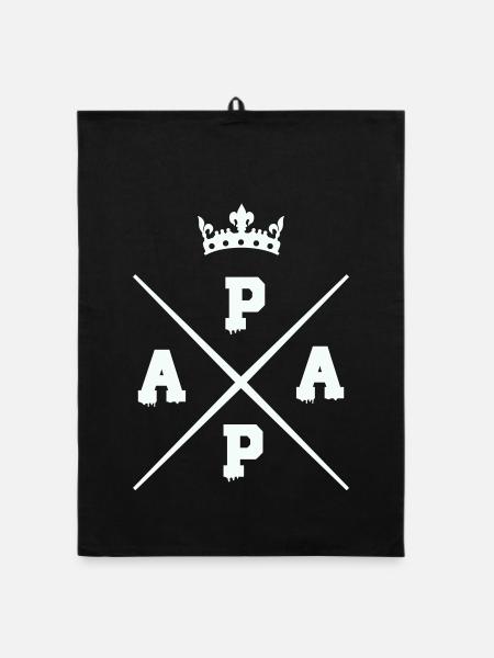 Logo de la couronne de papa croisé - Torchon bio - noir - Devant