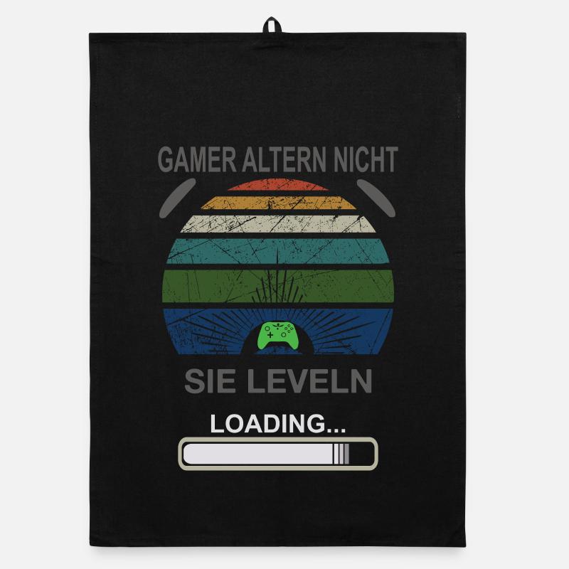 Gamer Leveln Loading Retro Sonnenburst Organic Geschirrtuch