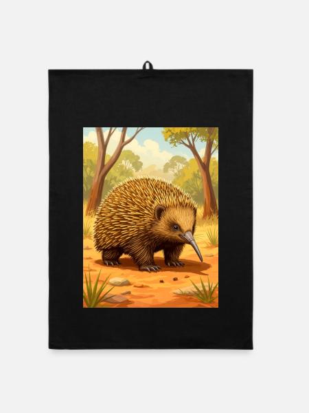 Echidna A spiny wanderer with ancient charm  - Organic Geschirrtuch - Schwarz - Vorne