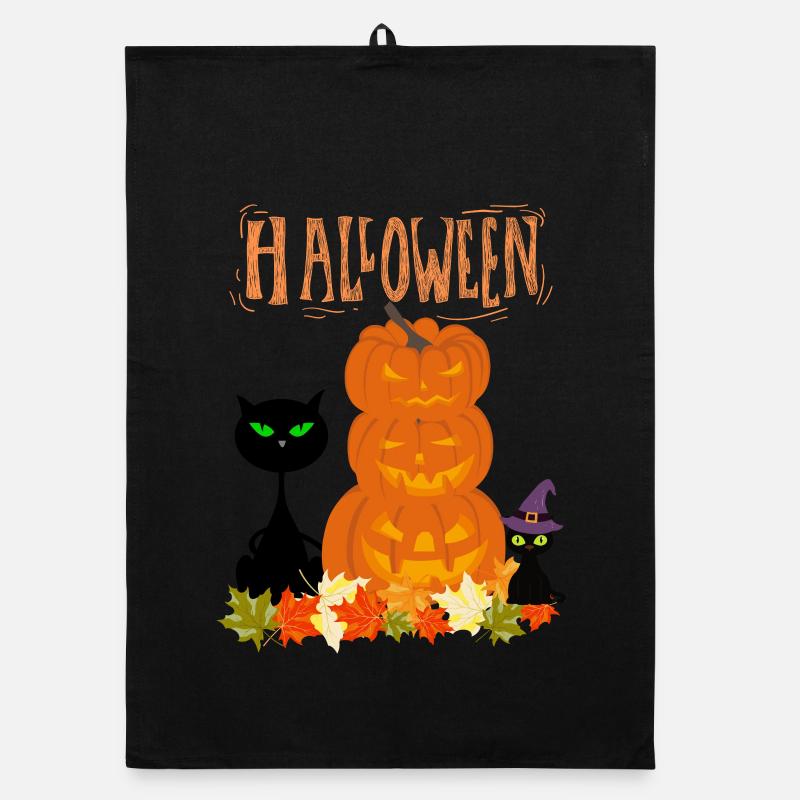 Halloween Stack Pumpkins Cat Organic Geschirrtuch