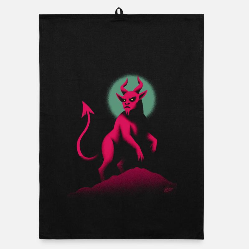 Retro Dämon auf Lavafelsen Organic Geschirrtuch