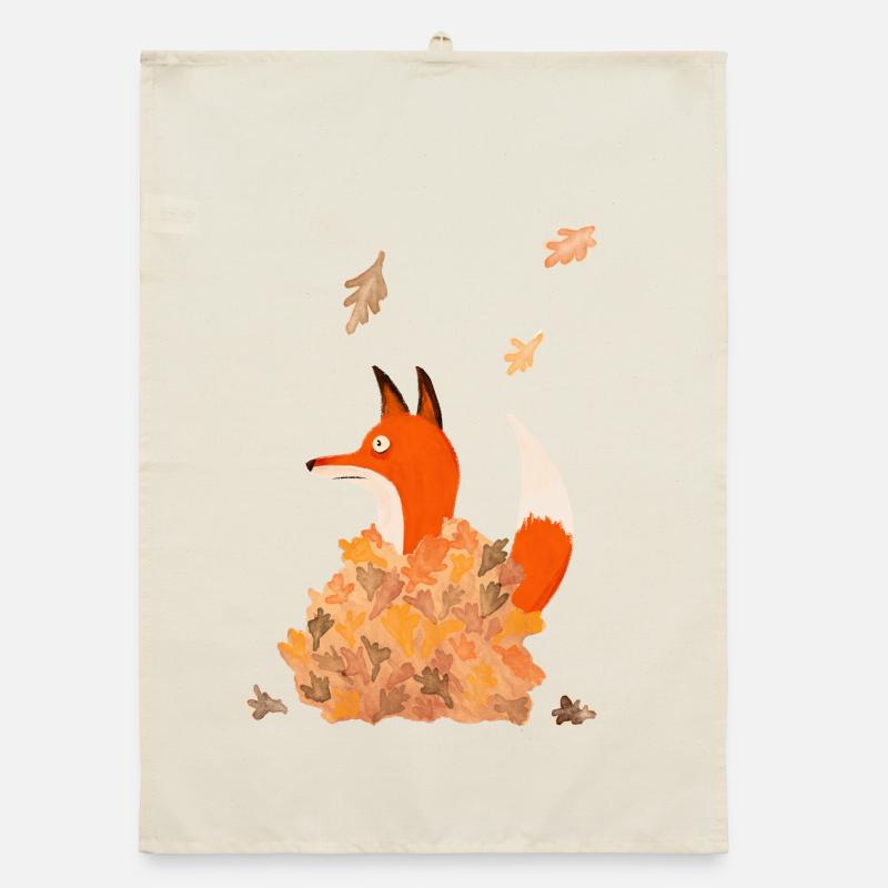 fox with leaves Organic dish towel