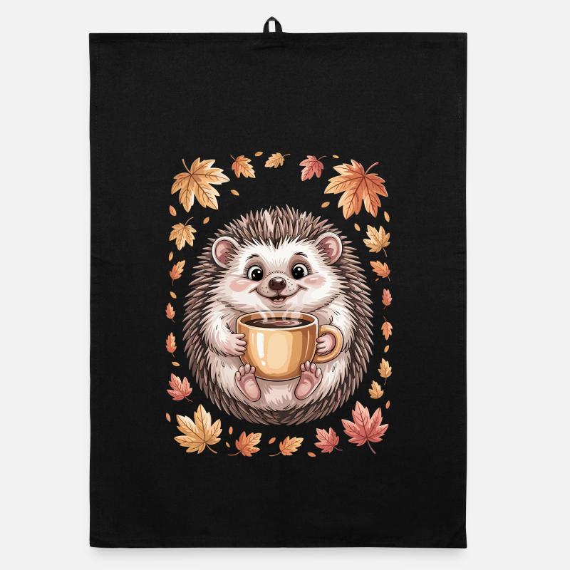 Hérisson d’automne avec tasse à café Torchon bio