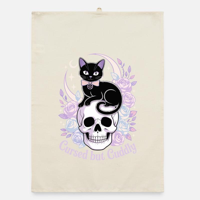 Cursed and Cuddly: Cat Skull Organic dish towel