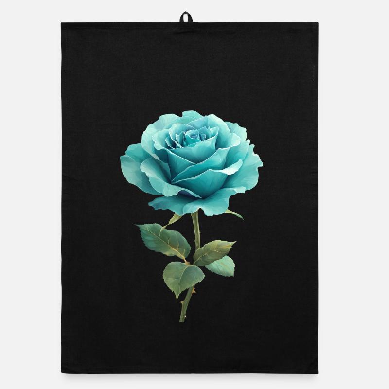 Türkis Blaue Rose - Organic Geschirrtuch - Schwarz