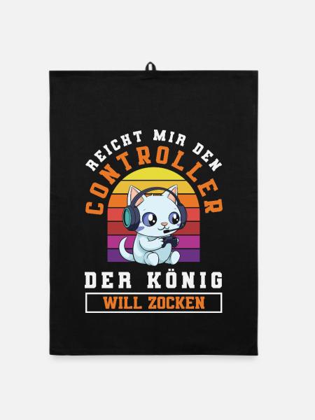 Reicht mir den Controller – König will zocken - Organic Geschirrtuch - Schwarz - Vorne