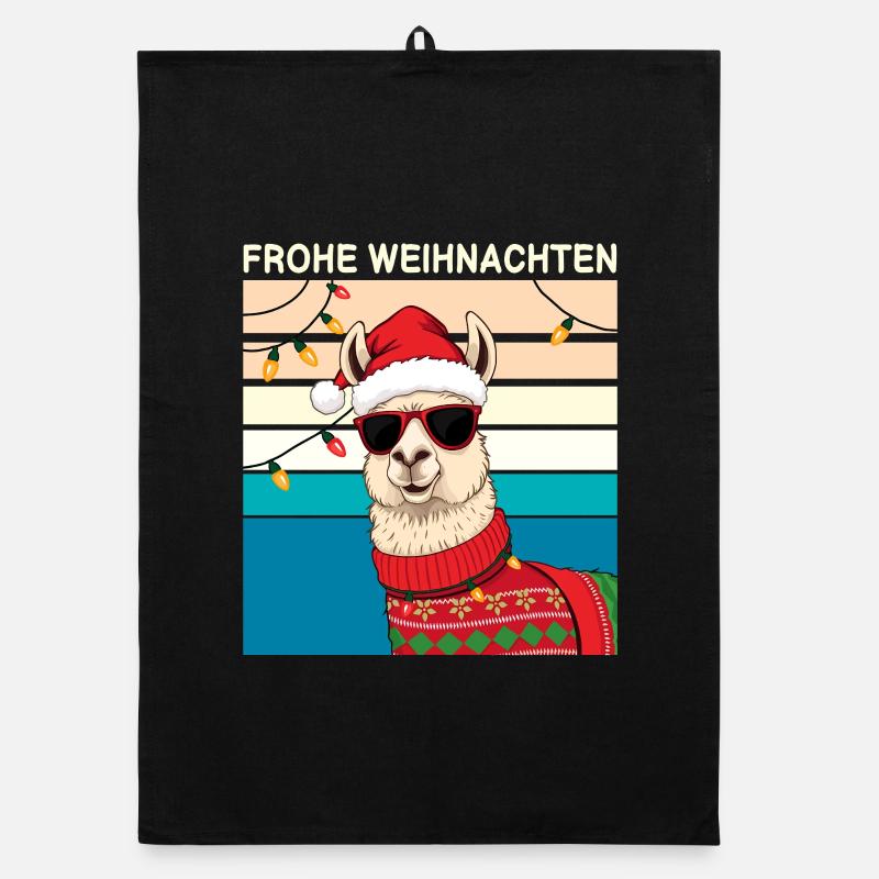 Lama de Noël : design drôle de lama de Noël Torchon bio