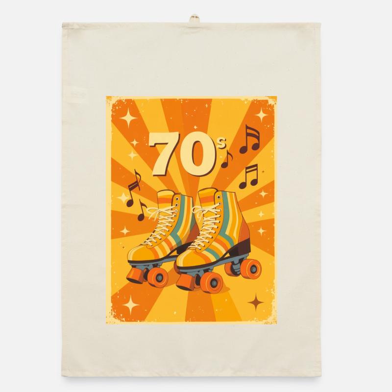 Classic 70s Roller Skates with Warm Retro Vibes Organic dish towel