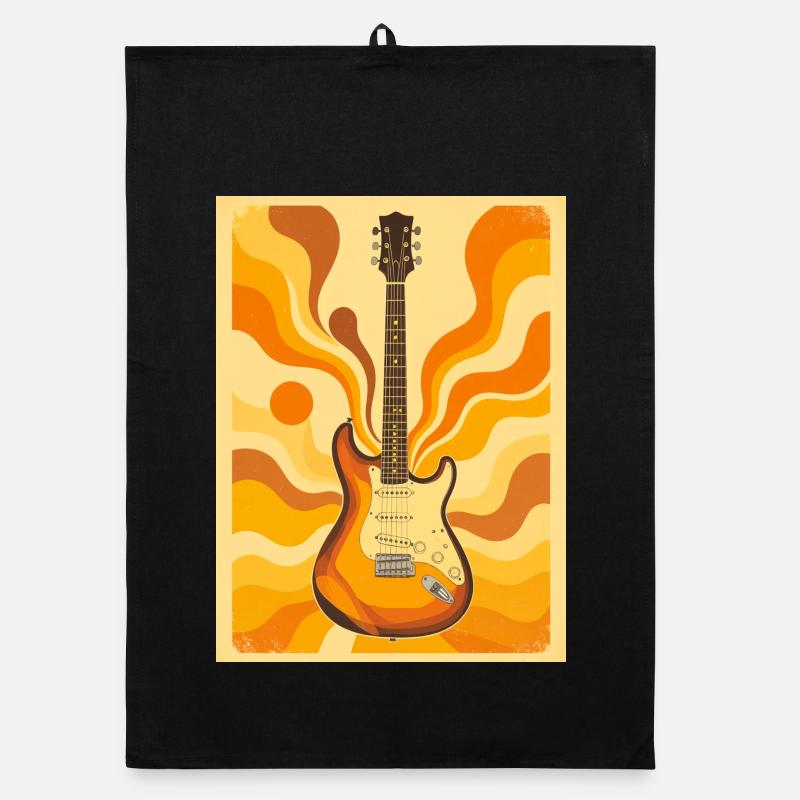 Psychedelic Retro Guitar with Vibrant Seventies  Organic dish towel