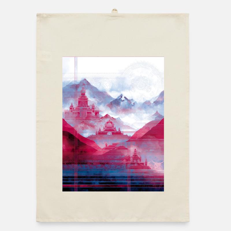 Psy-Art - Tempel über Berglandschaft Organic Geschirrtuch