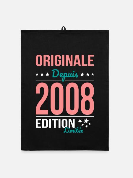 Original seit 2008 – 18. Geburtstag - Organic Geschirrtuch - Schwarz - Vorne