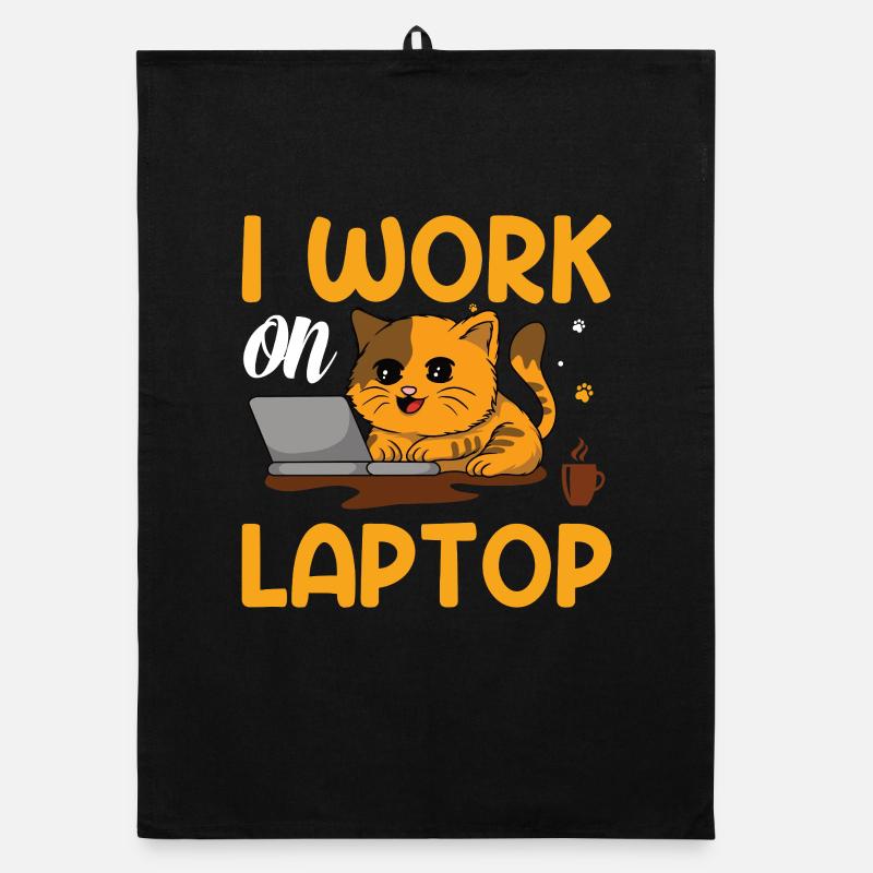 Cat work on laptop Organic Geschirrtuch
