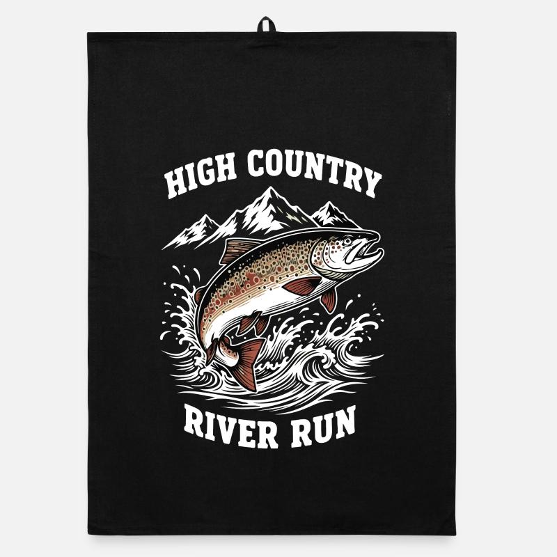 Fishing High Mountain River Trout Organic dish towel