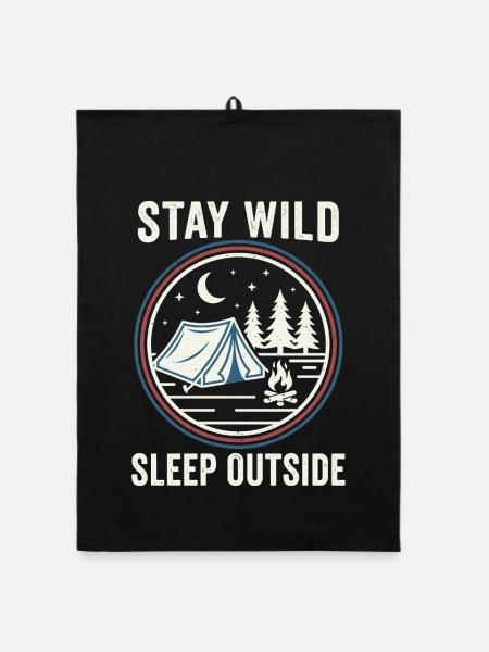 Stay Wild Schlaf Draußen - Organic Geschirrtuch - Schwarz - Vorne