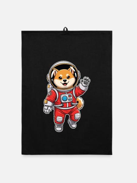 Chien Shiba Inu Astronaute Espace Rouge - Torchon bio - noir - Devant