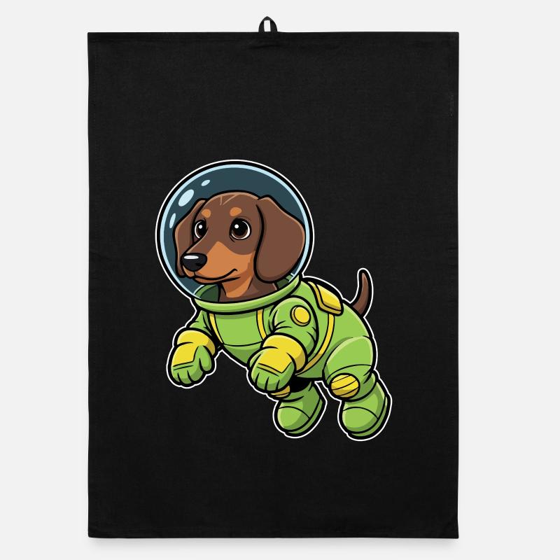 Dachshund Dog Astronaut Green Space Organic dish towel