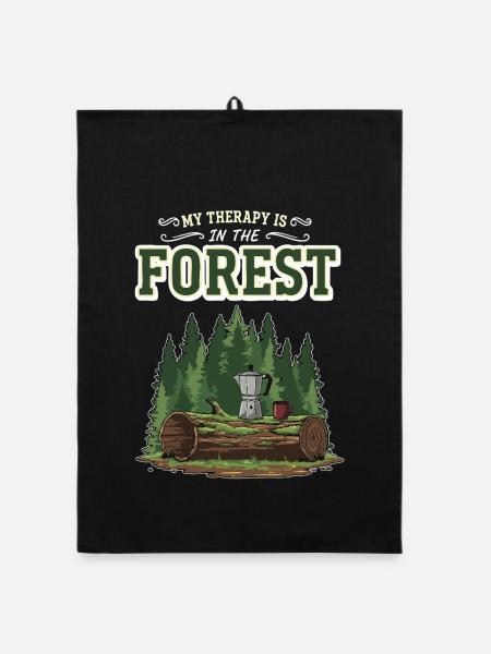 Camping Café Humor Meine Therapie ist im Wald - Organic Geschirrtuch - Schwarz - Vorne