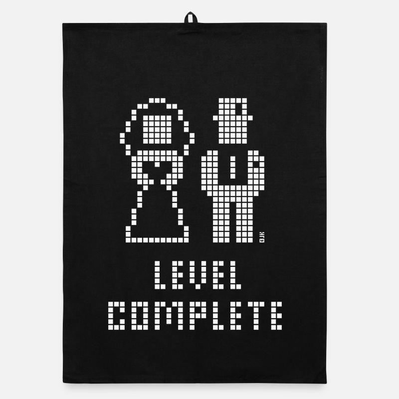 Level Complete (Hochzeit / JGA / Pixel / W) Organic Geschirrtuch