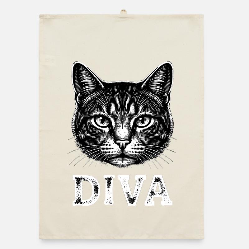 Diva Katze – Elegantes Katzenmotiv Organic Geschirrtuch